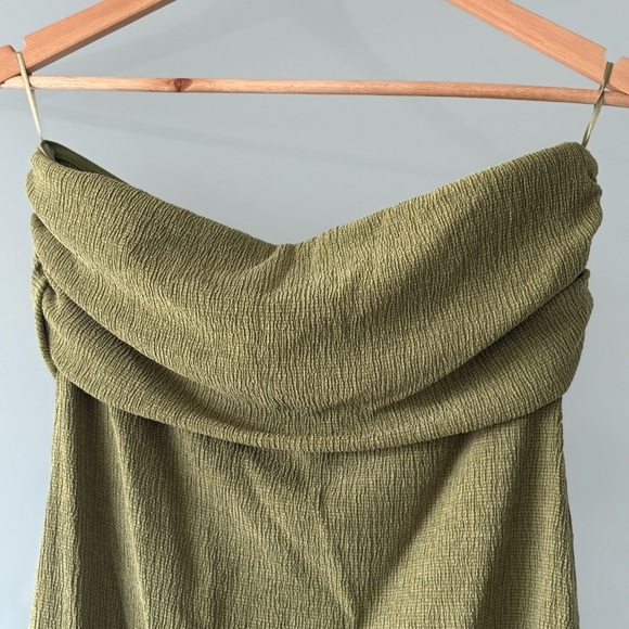 Olive Green Strapless Midi Dress - Picture 2 of 7